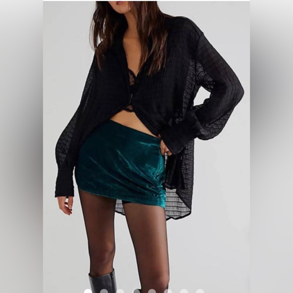 Free People Annalise Velvet Mini Skirt Deep Teal Holiday Party Size 10 NWT